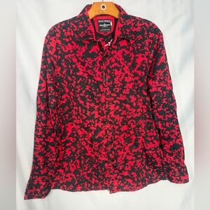 Barabas Men’s Bold Red Black Colors Contrast White Red Strip Button Front Sz L